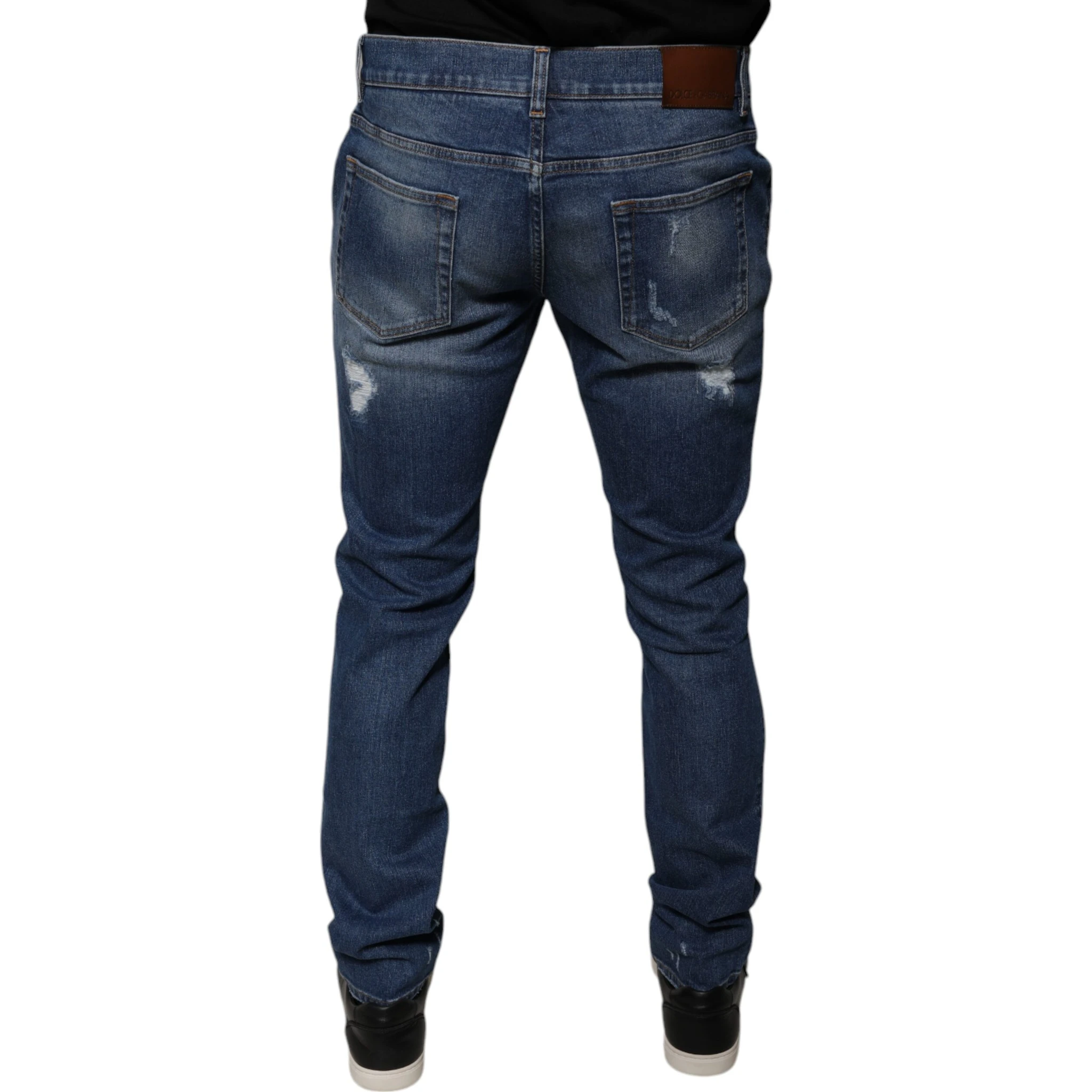 Blue Cotton Tattered Skinny Denim Jeans