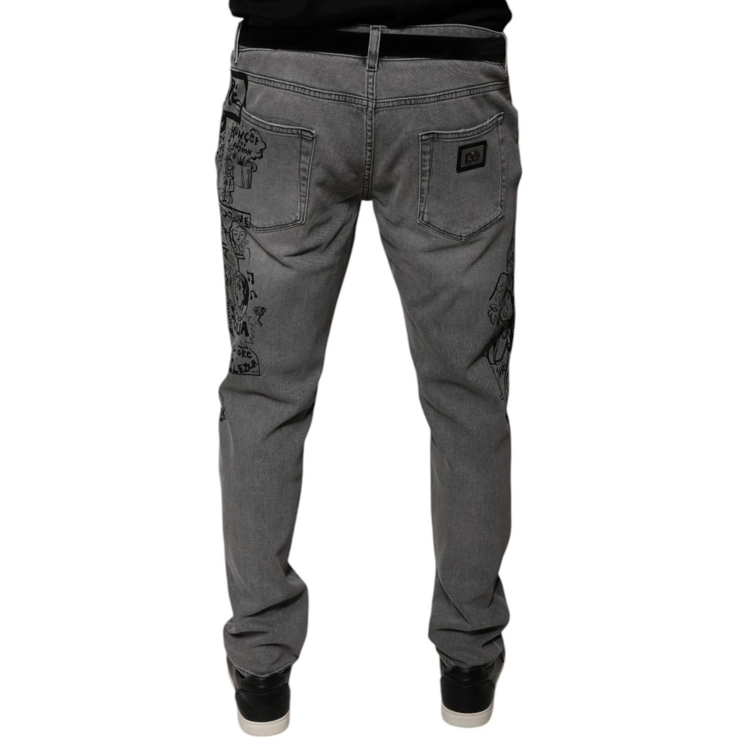 Gray Graphic Print Cotton Skinny Denim Jeans