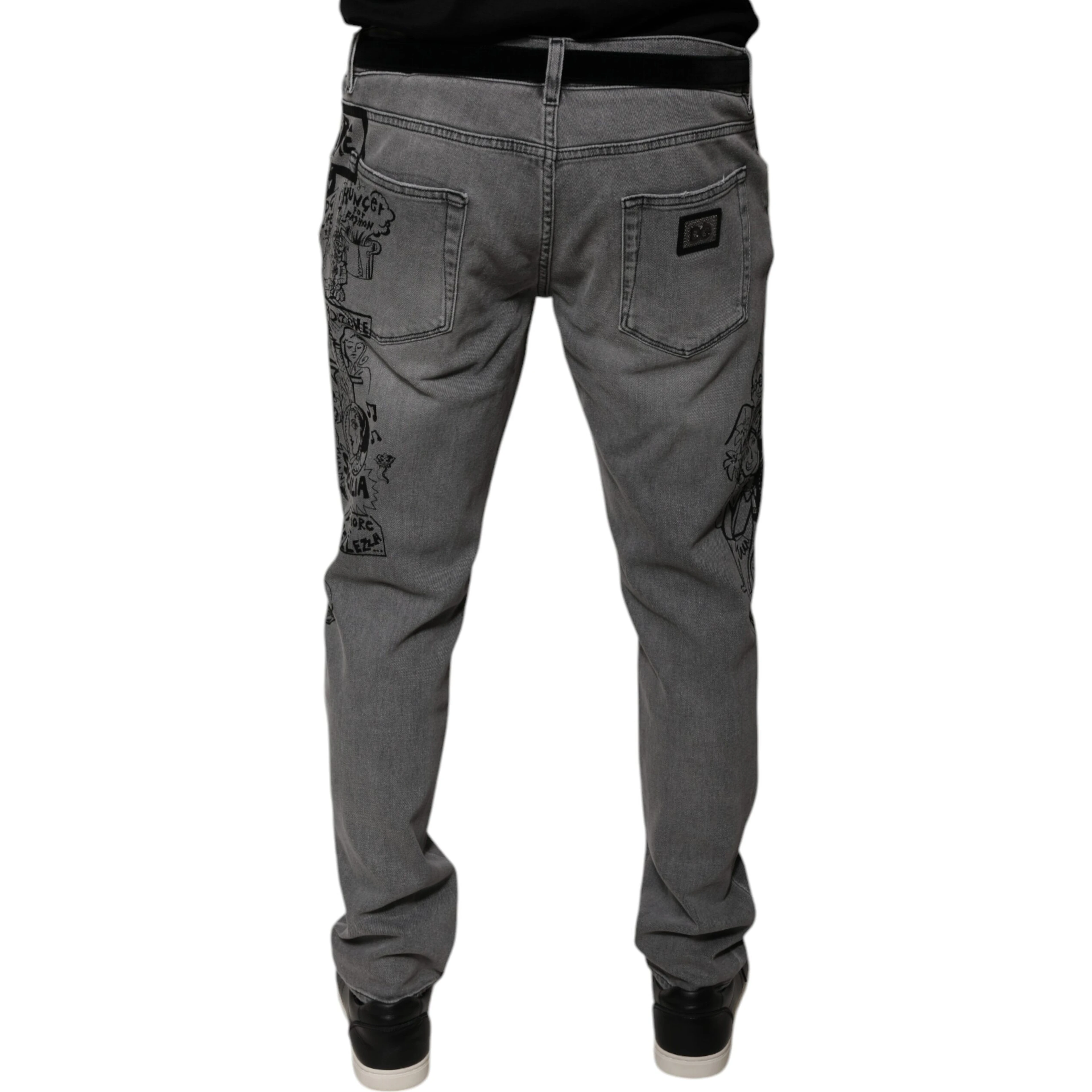 Gray Graphic Print Cotton Skinny Denim Jeans