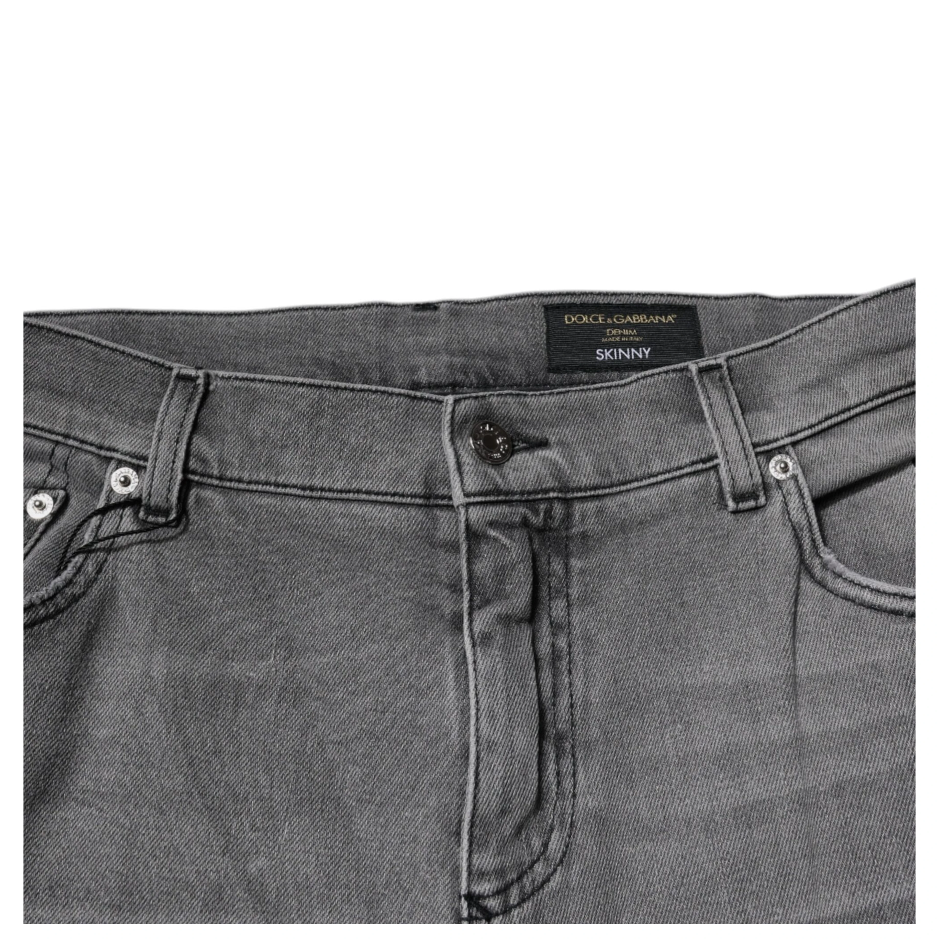 Gray Graphic Print Cotton Skinny Denim Jeans