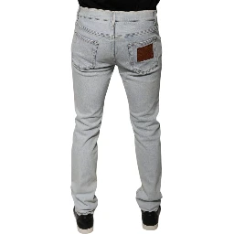 Light Blue Cotton Blend Tattered Skinny Denim Jeans