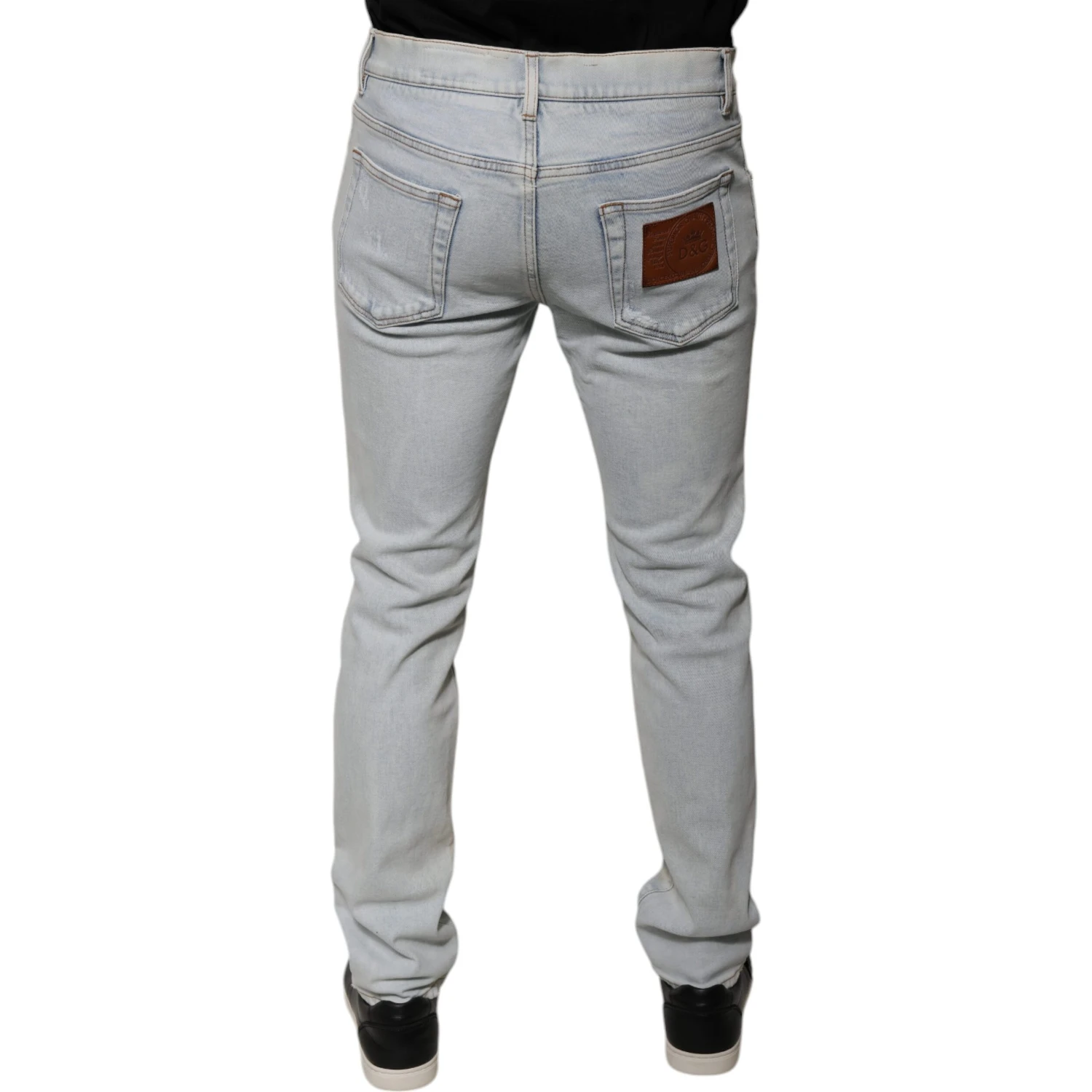 Light Blue Cotton Blend Tattered Skinny Denim Jeans