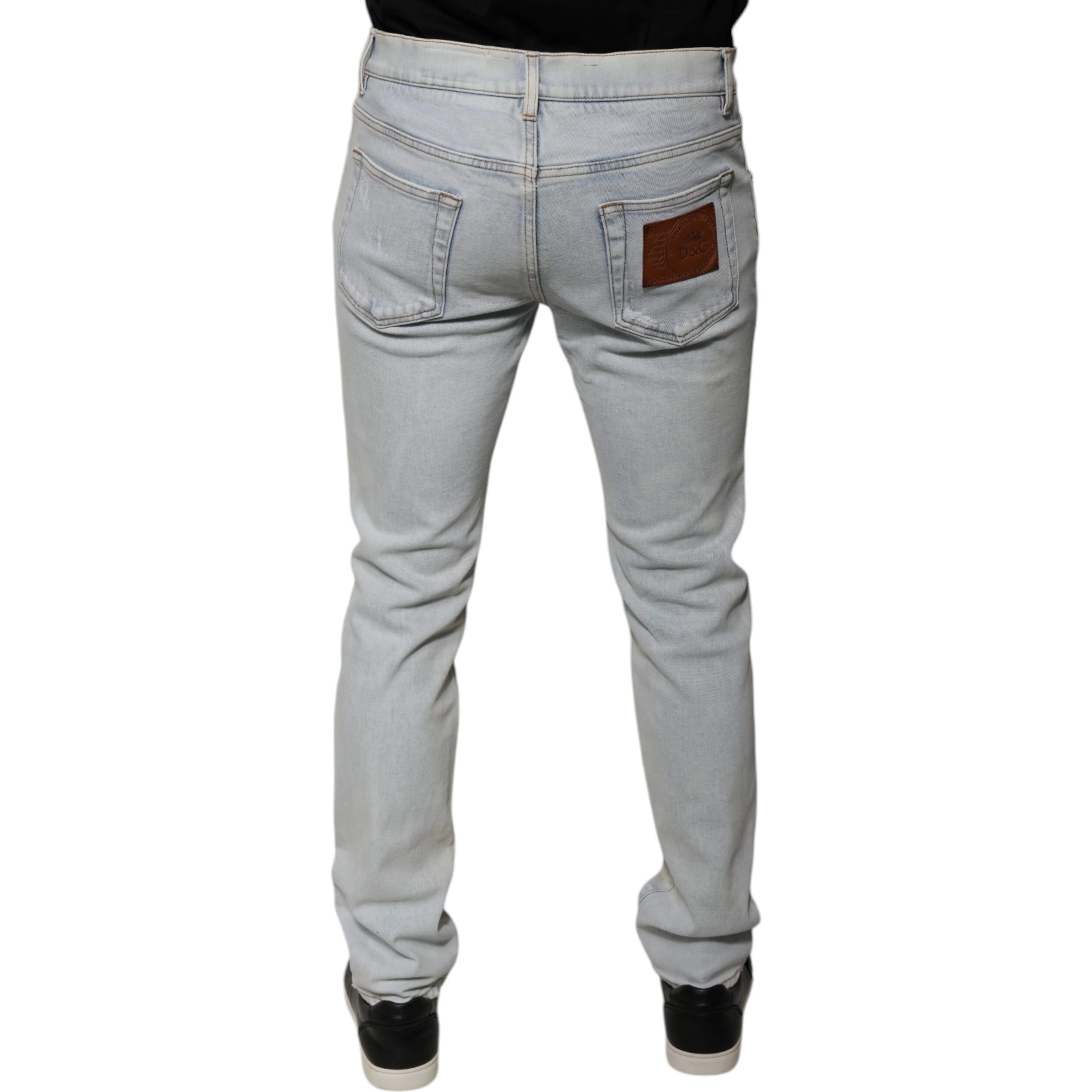 Light Blue Cotton Blend Tattered Skinny Denim Jeans