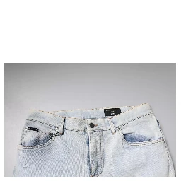 Light Blue Cotton Blend Tattered Skinny Denim Jeans