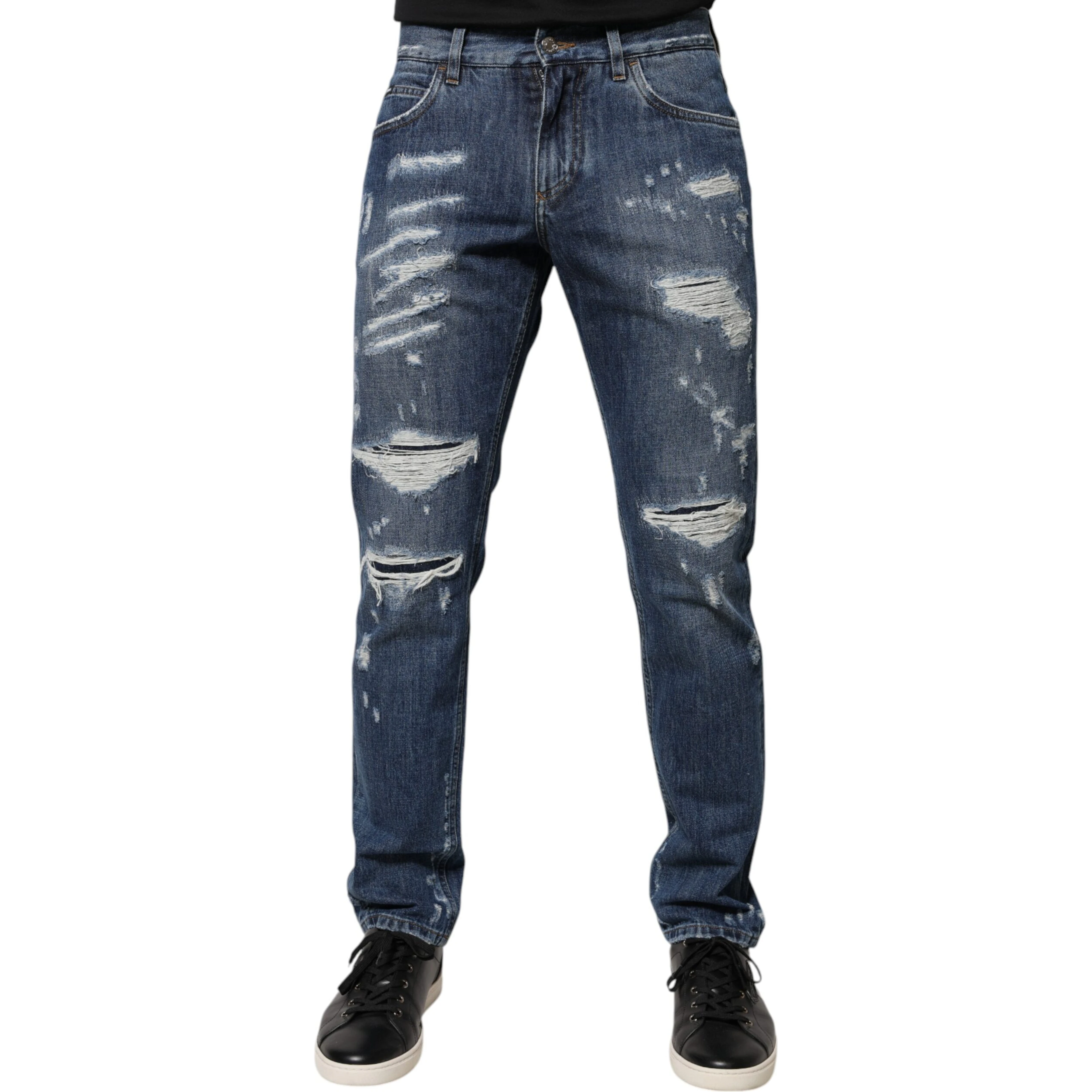 Blue Cotton Tattered Skinny Denim Jeans