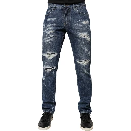 Blue Cotton Tattered Skinny Denim Jeans
