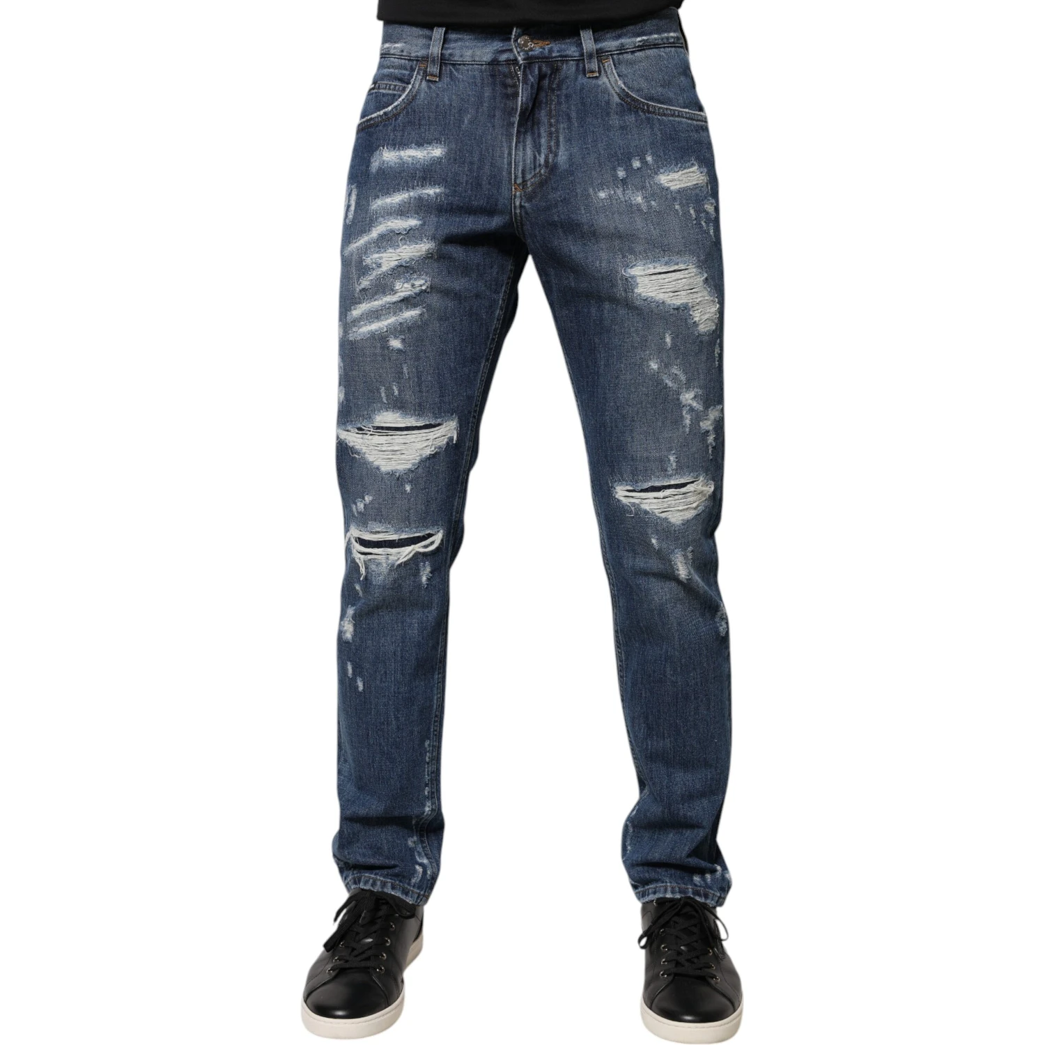 Blue Cotton Tattered Skinny Denim Jeans