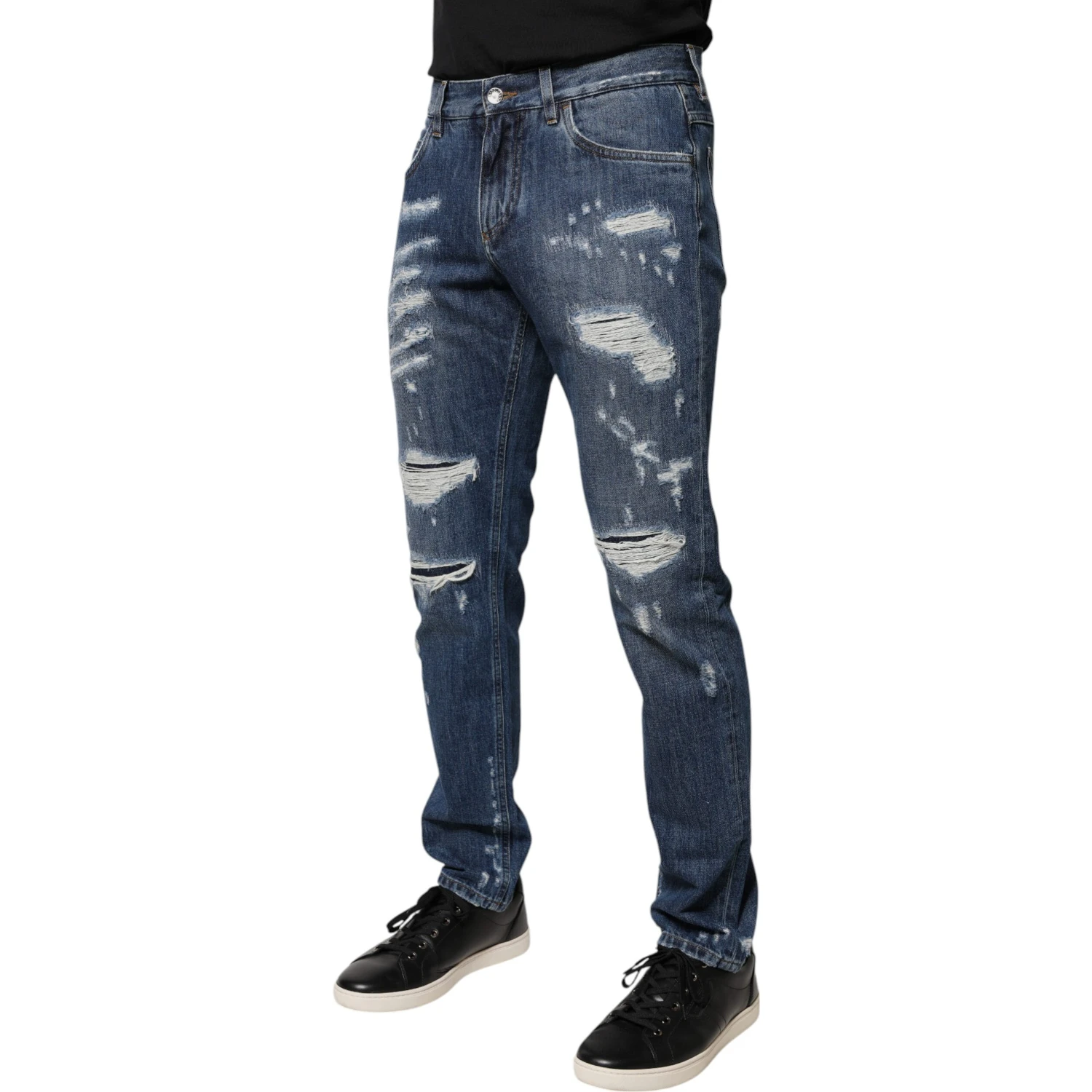 Blue Cotton Tattered Skinny Denim Jeans