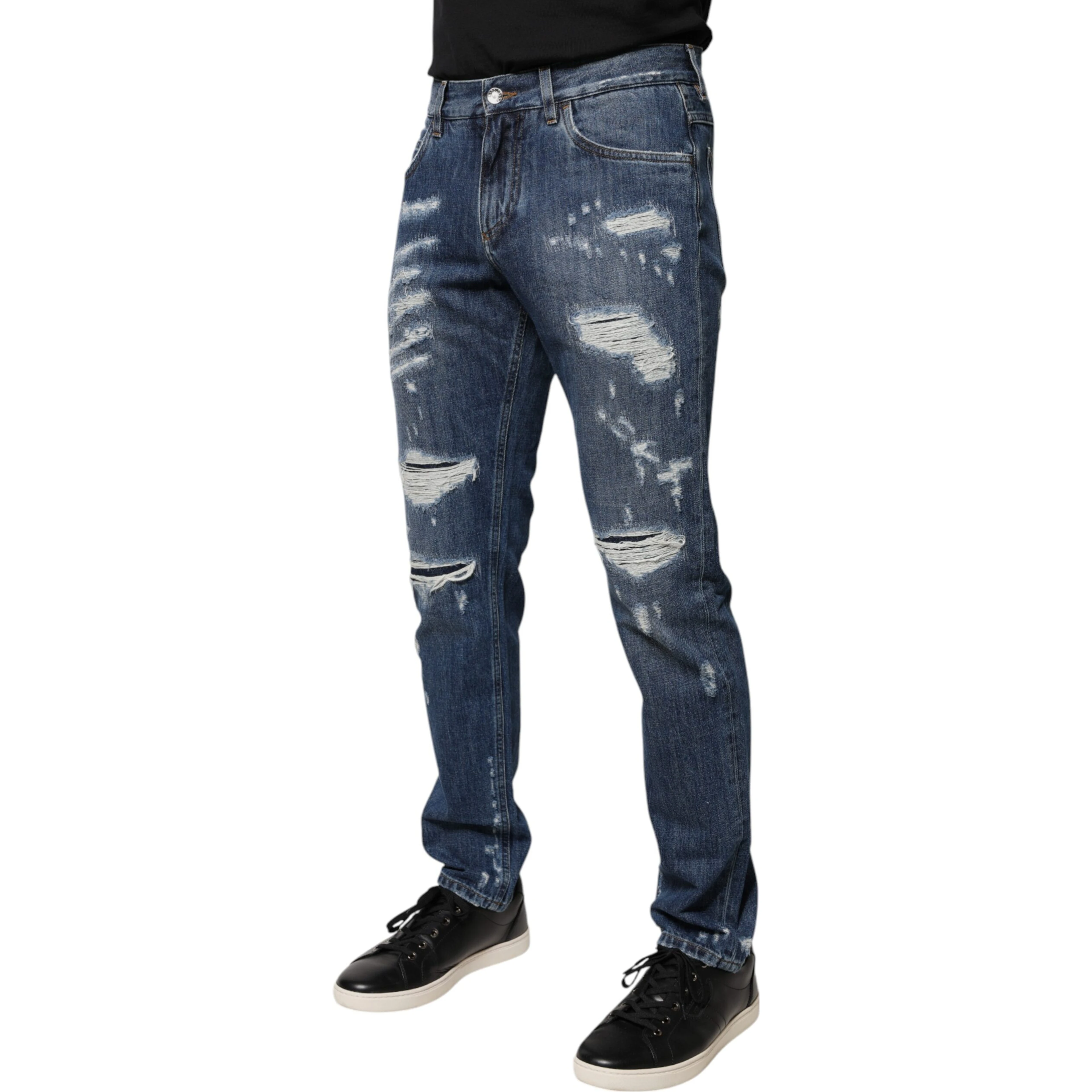 Blue Cotton Tattered Skinny Denim Jeans