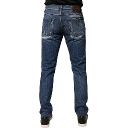 Blue Cotton Tattered Skinny Denim Jeans