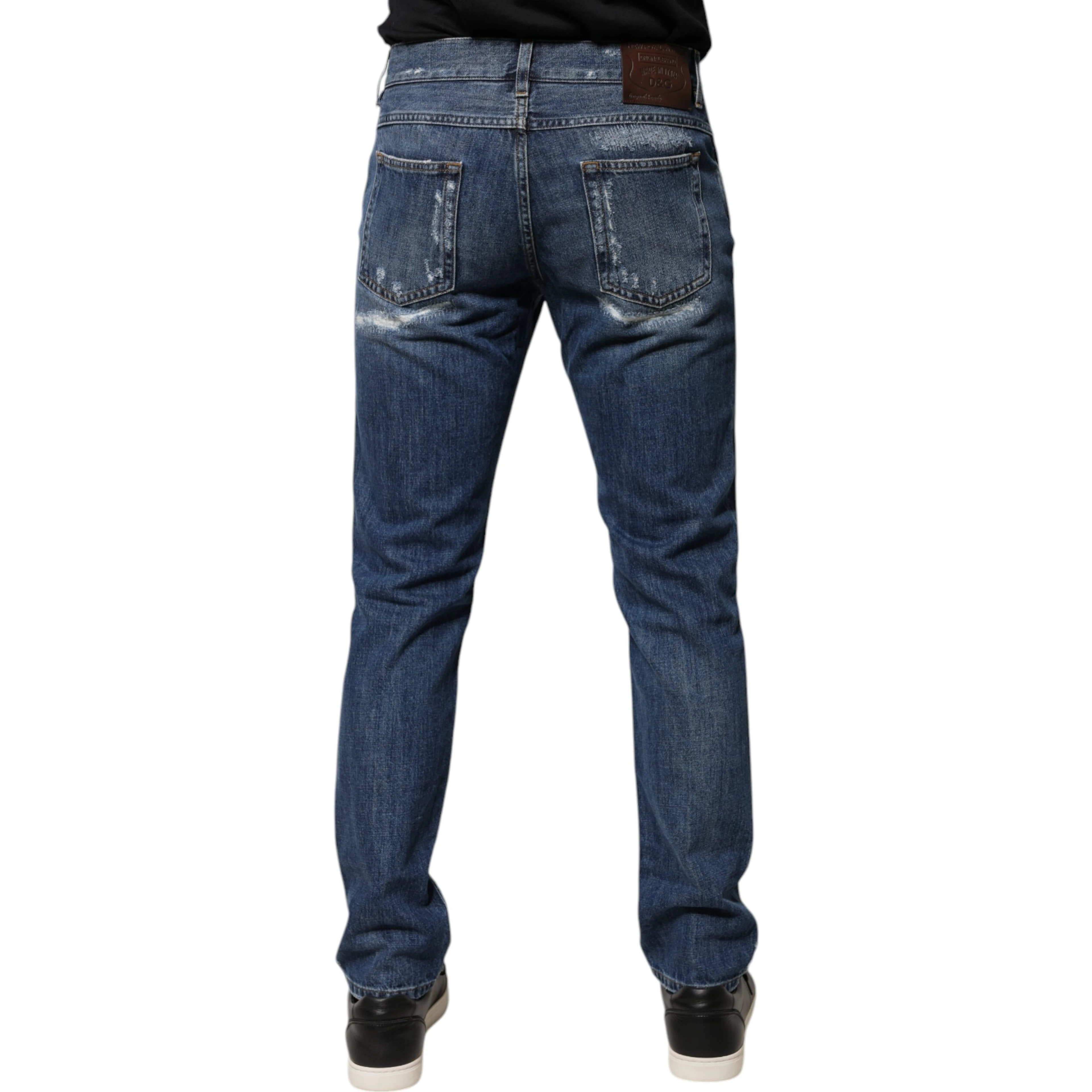 Blue Cotton Tattered Skinny Denim Jeans