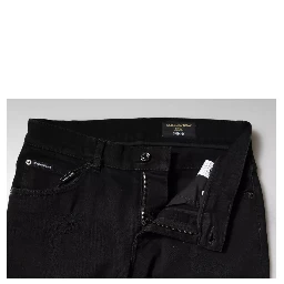 Black Cotton Tattered Skinny Denim Logo Jeans