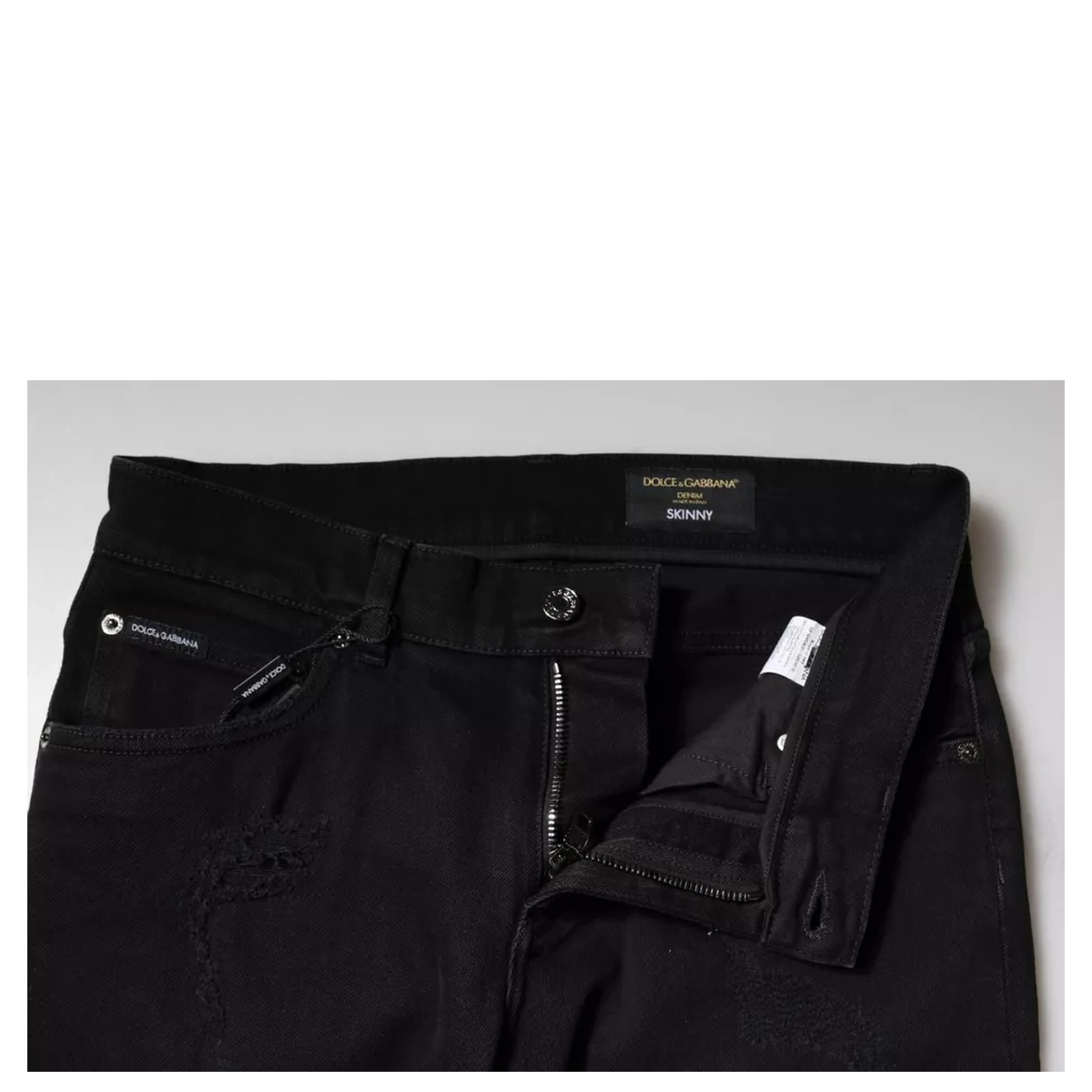 Black Cotton Tattered Skinny Denim Logo Jeans