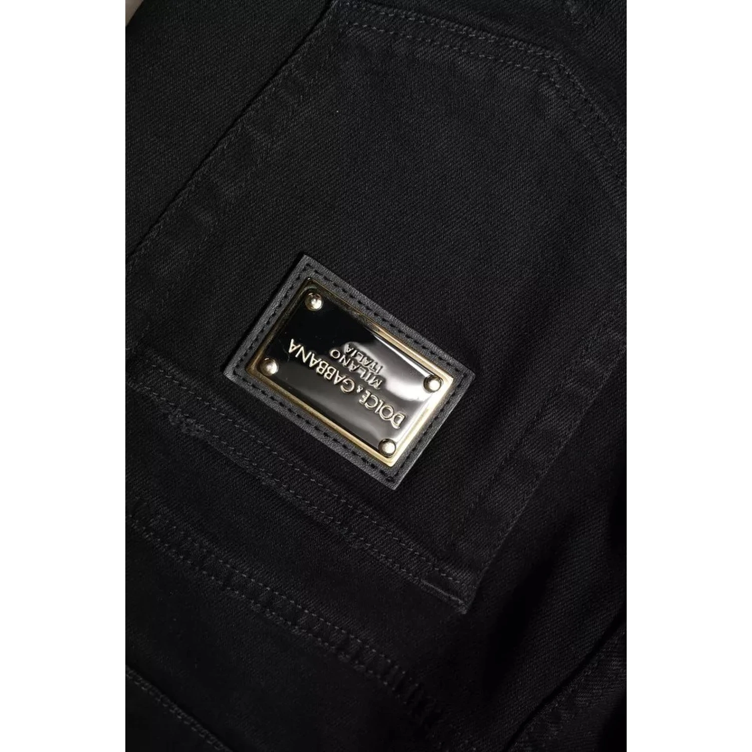 Black Cotton Tattered Skinny Denim Logo Jeans