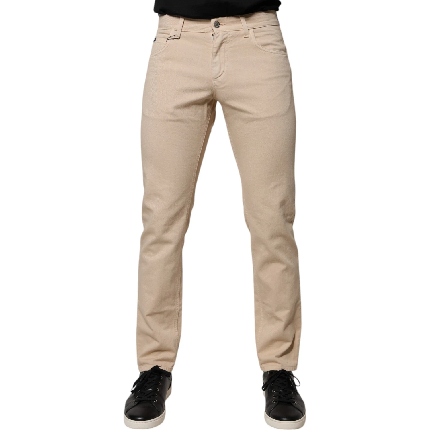 Beige Cotton Stretch Regular Men Denim Jeans