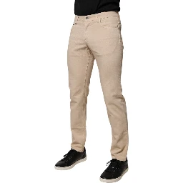Beige Cotton Stretch Regular Men Denim Jeans