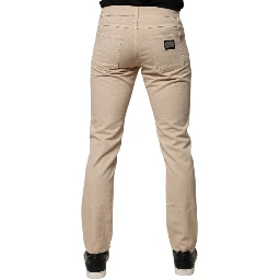 Beige Cotton Stretch Regular Men Denim Jeans
