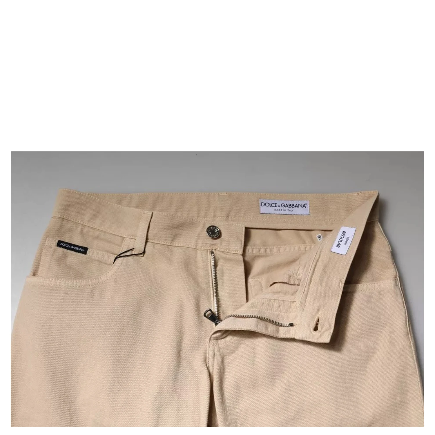 Beige Cotton Stretch Regular Men Denim Jeans