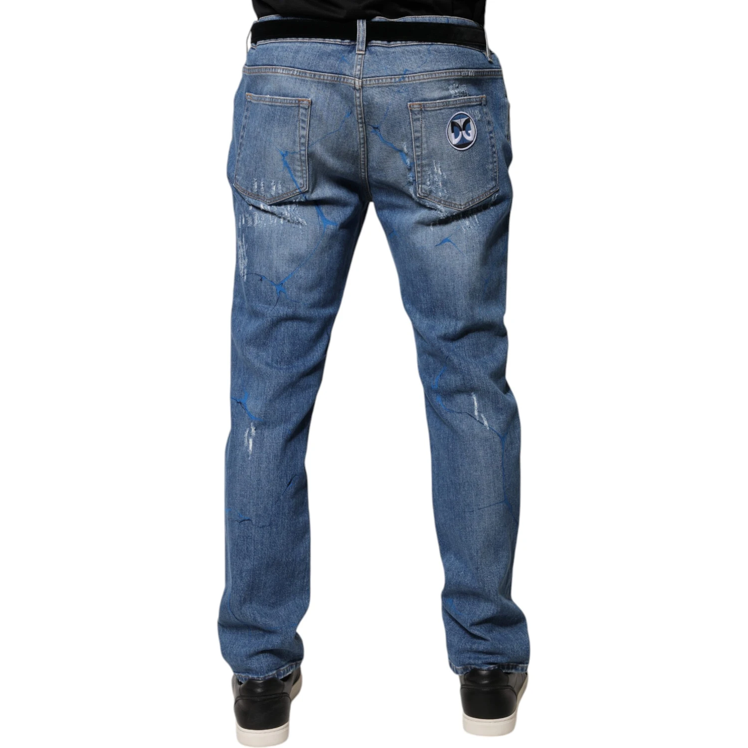 Blue Cotton Stretch Tattered Skinny Denim Jeans