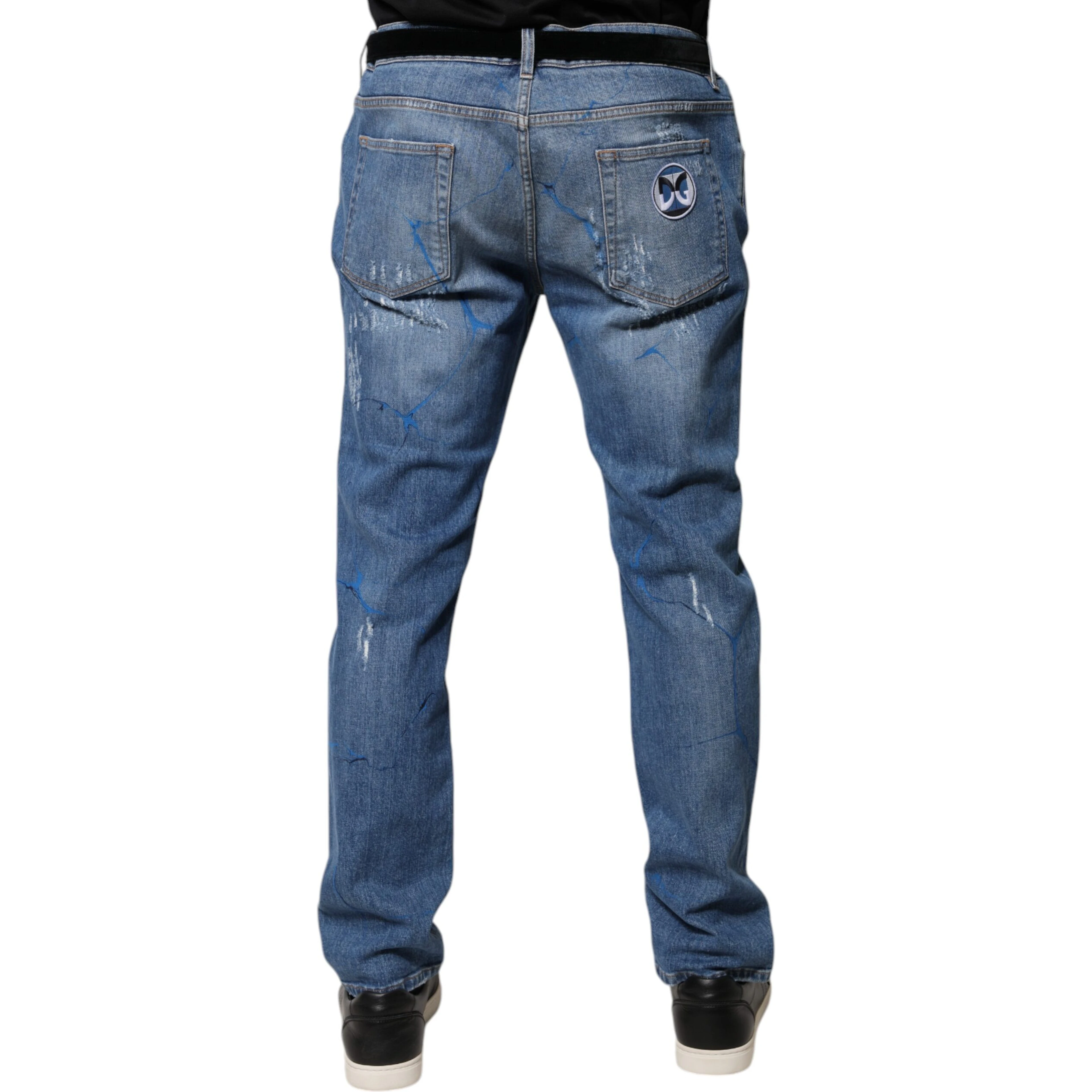 Blue Cotton Stretch Tattered Skinny Denim Jeans