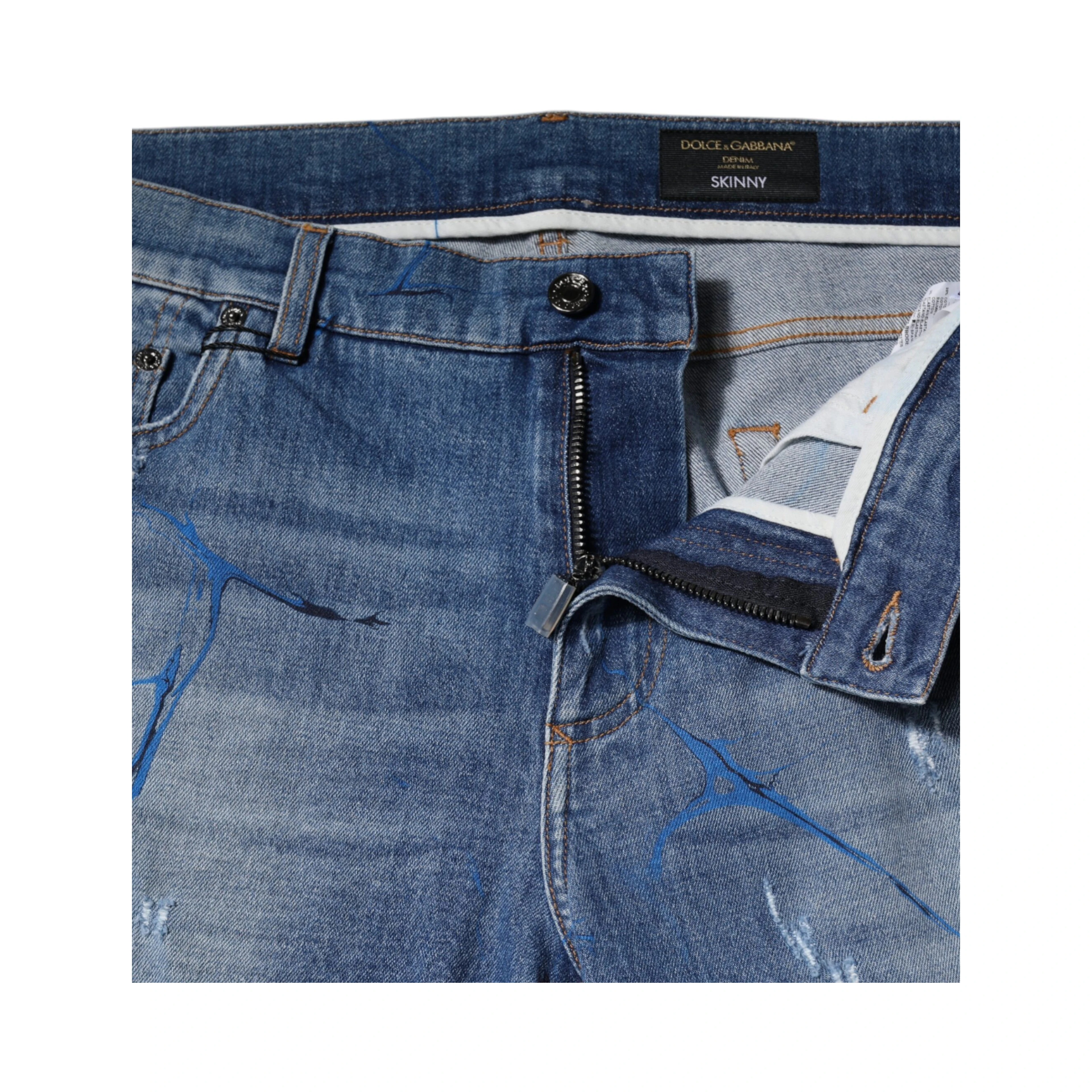 Blue Cotton Stretch Tattered Skinny Denim Jeans
