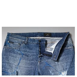 Blue Cotton Stretch Tattered Skinny Denim Jeans