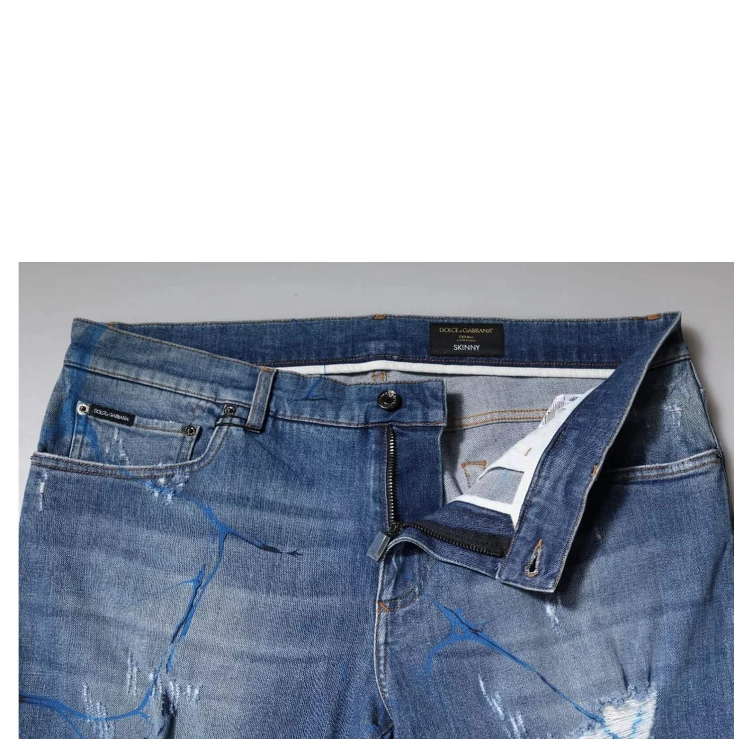 Blue Cotton Stretch Tattered Skinny Denim Jeans