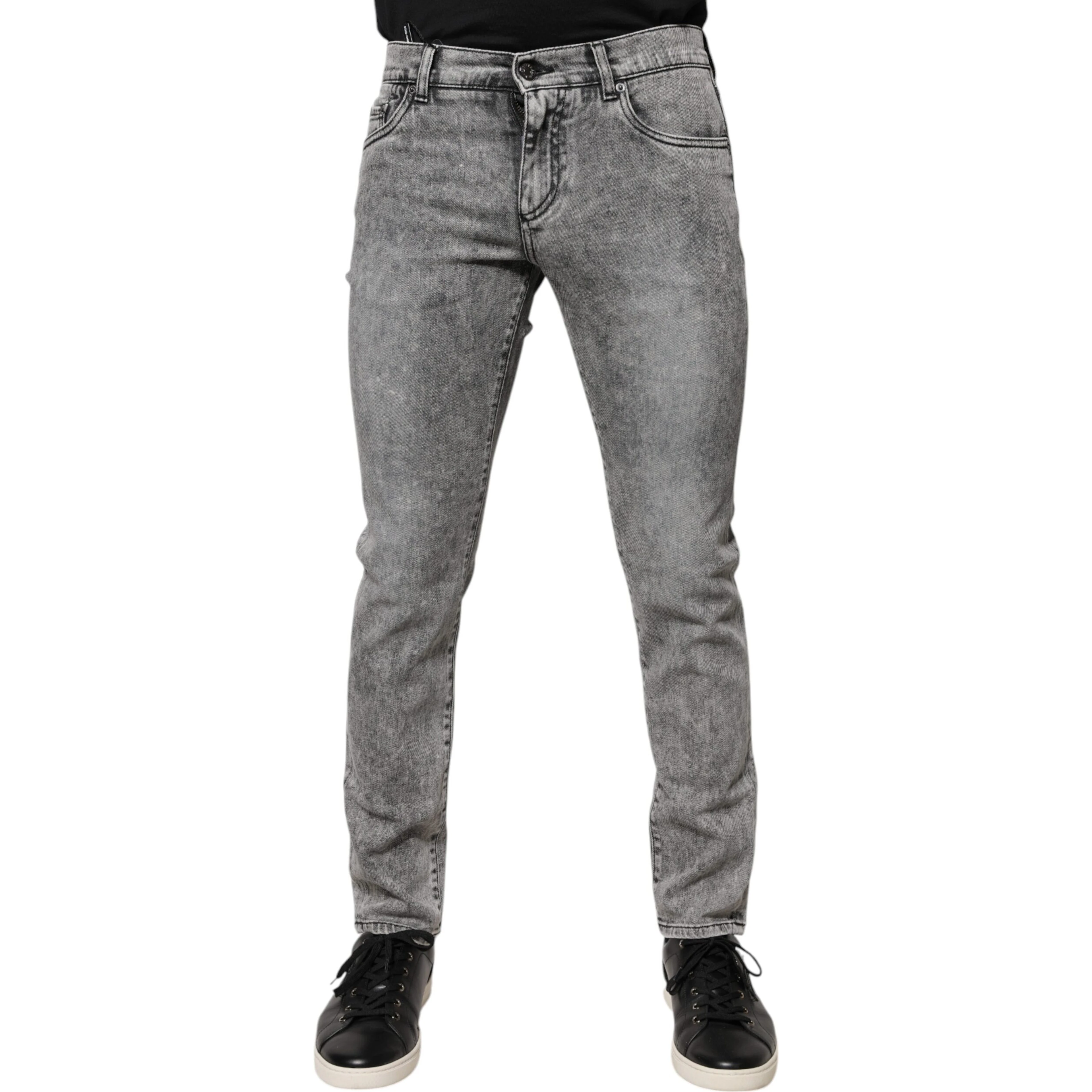 Gray Logo Plaque Cotton Slim Fit Denim Jeans