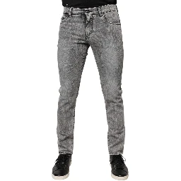 Gray Logo Plaque Cotton Slim Fit Denim Jeans