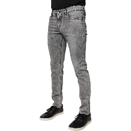 Gray Logo Plaque Cotton Slim Fit Denim Jeans