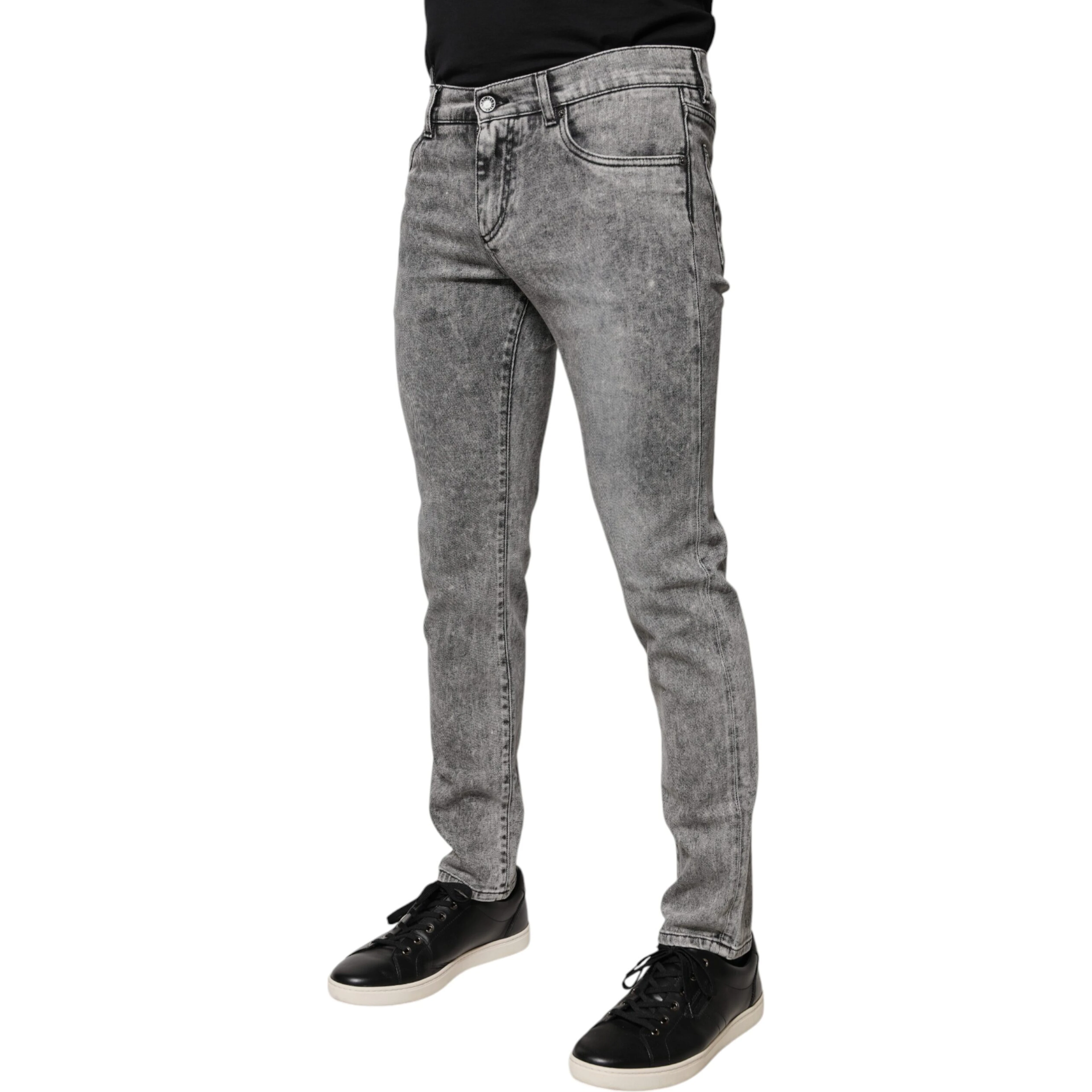 Gray Logo Plaque Cotton Slim Fit Denim Jeans