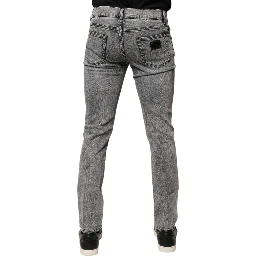 Gray Logo Plaque Cotton Slim Fit Denim Jeans