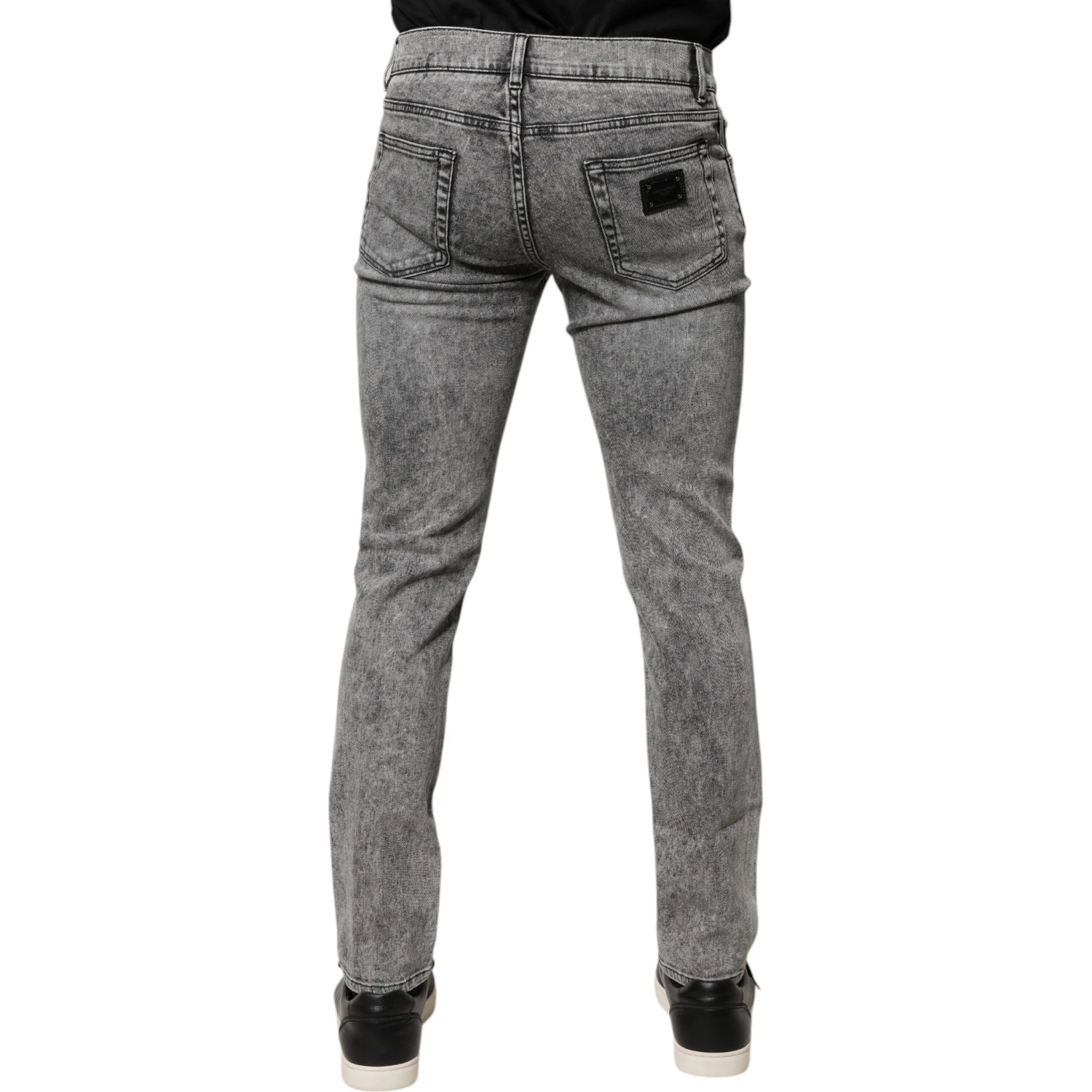 Gray Logo Plaque Cotton Slim Fit Denim Jeans