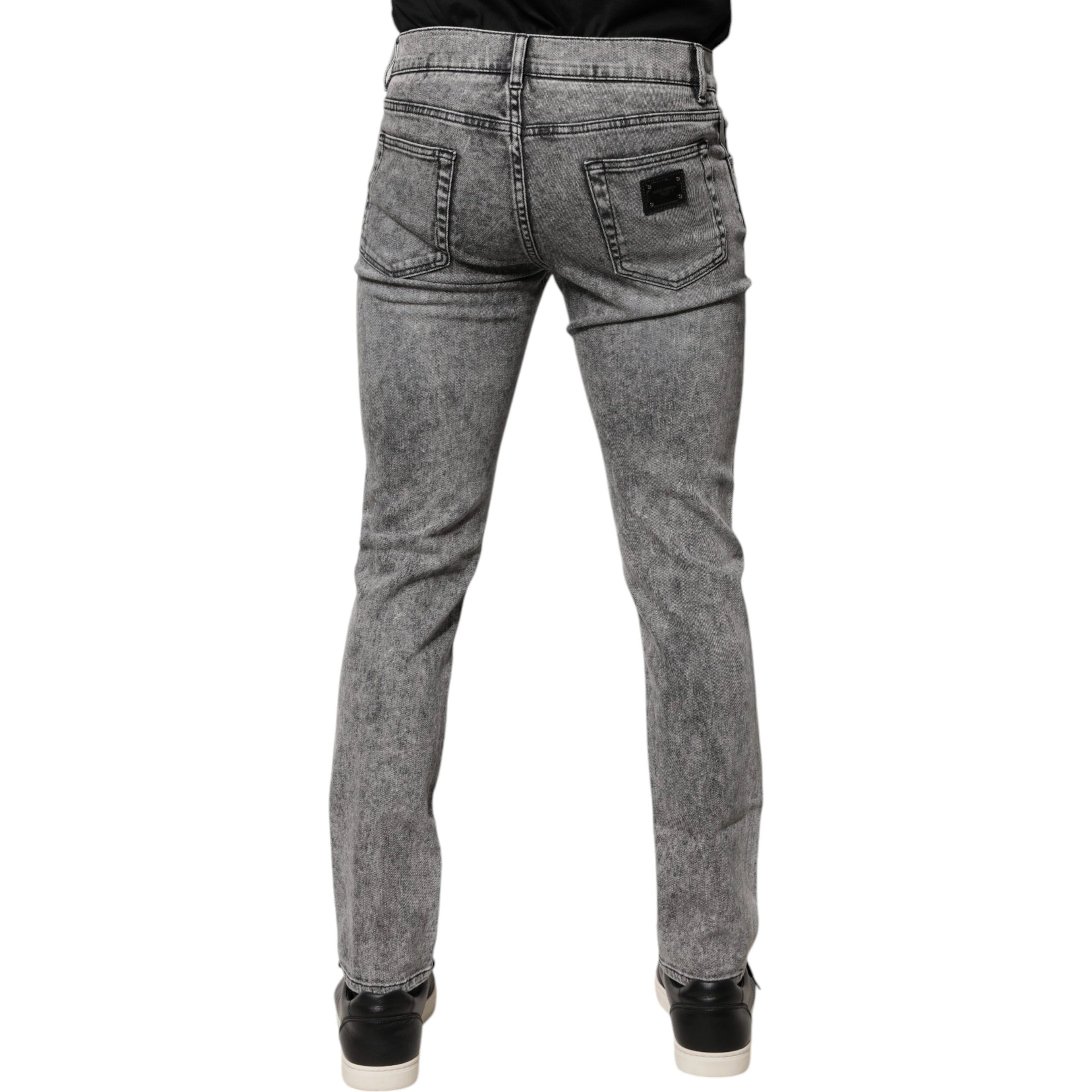 Gray Logo Plaque Cotton Slim Fit Denim Jeans