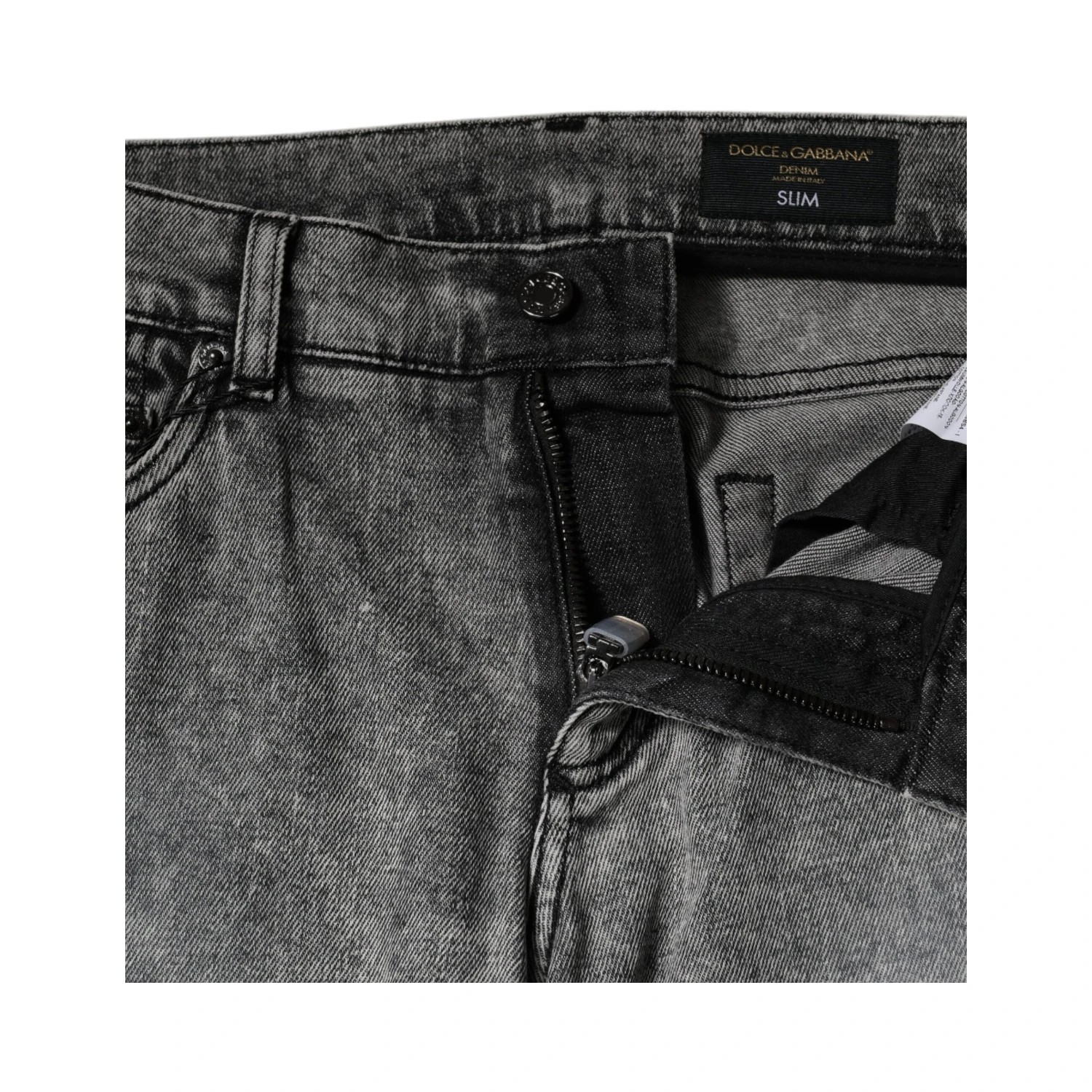 Gray Logo Plaque Cotton Slim Fit Denim Jeans