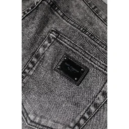 Gray Logo Plaque Cotton Slim Fit Denim Jeans