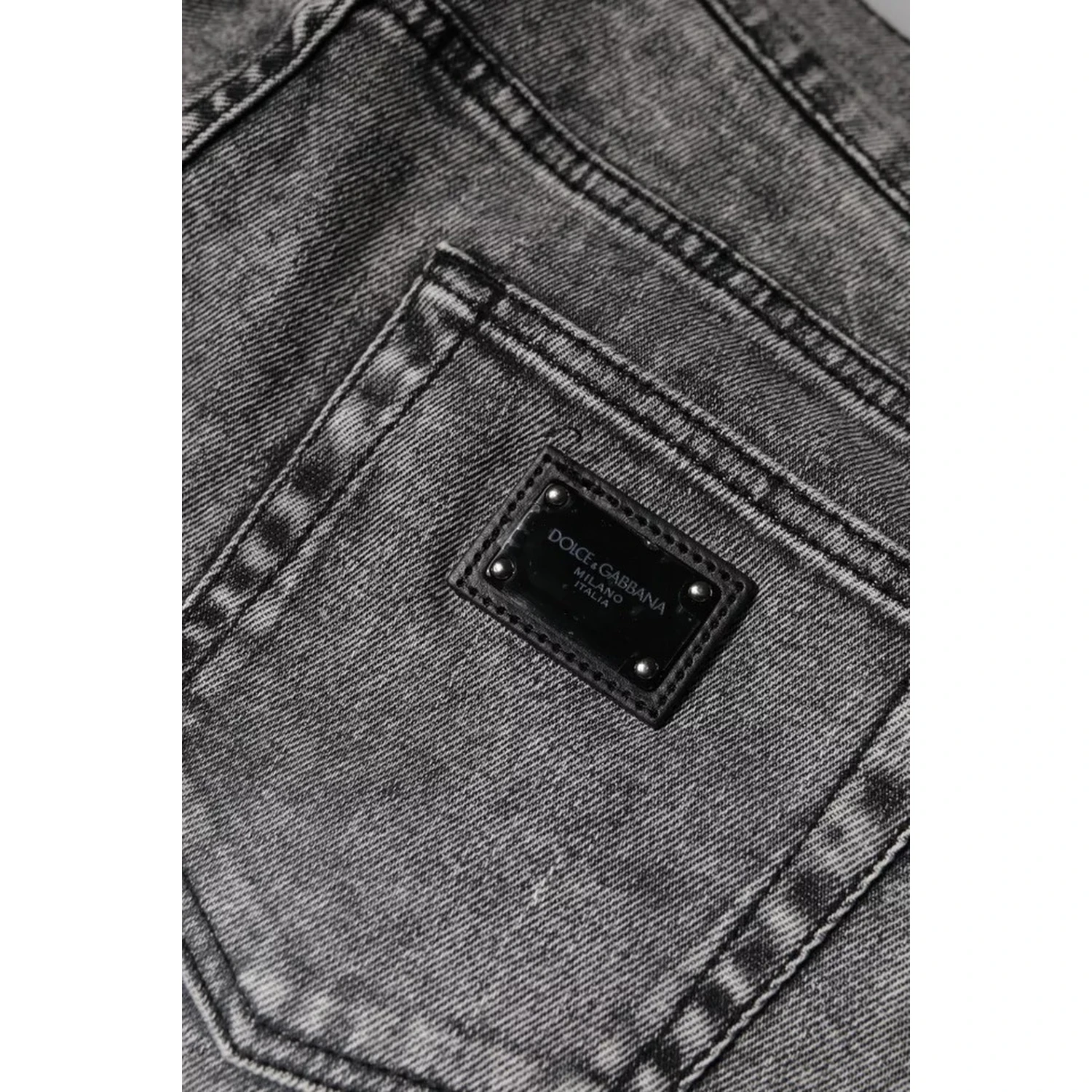 Gray Logo Plaque Cotton Slim Fit Denim Jeans