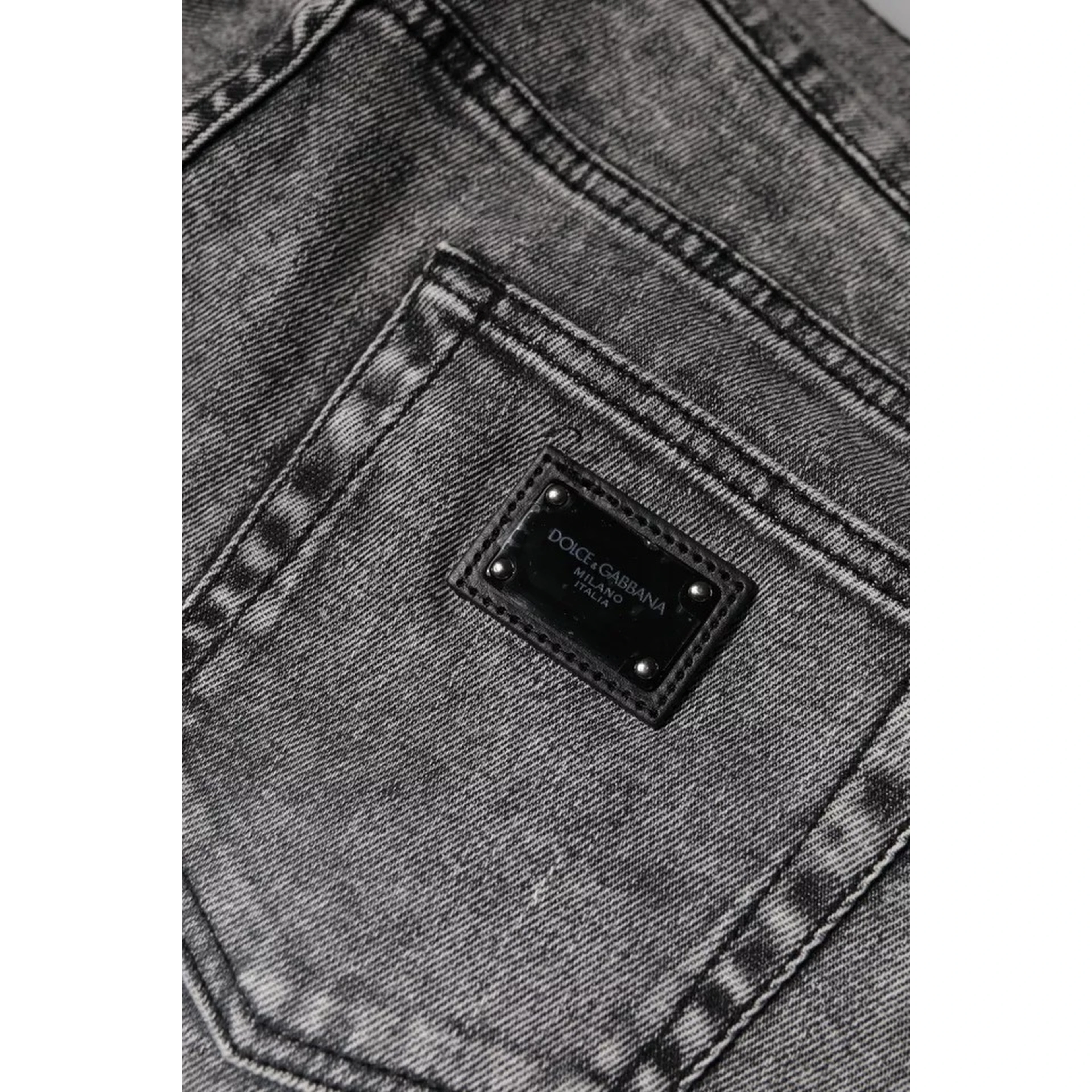 Gray Logo Plaque Cotton Slim Fit Denim Jeans