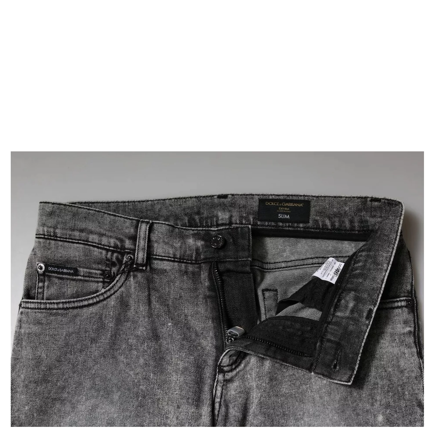 Gray Logo Plaque Cotton Slim Fit Denim Jeans