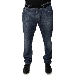 Dark Blue Cotton Logo Skinny Denim Jeans