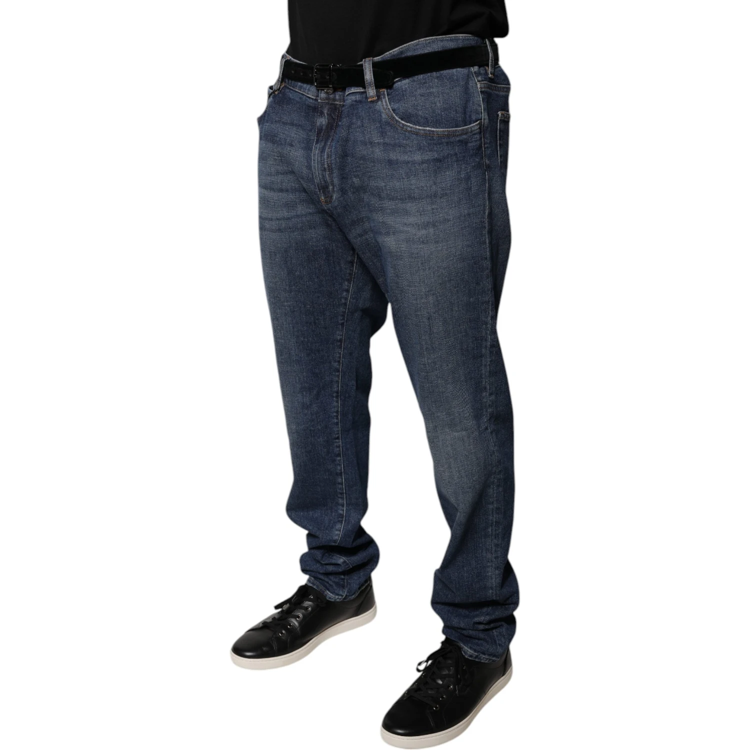 Dark Blue Cotton Logo Skinny Denim Jeans
