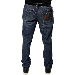 Dark Blue Cotton Logo Skinny Denim Jeans