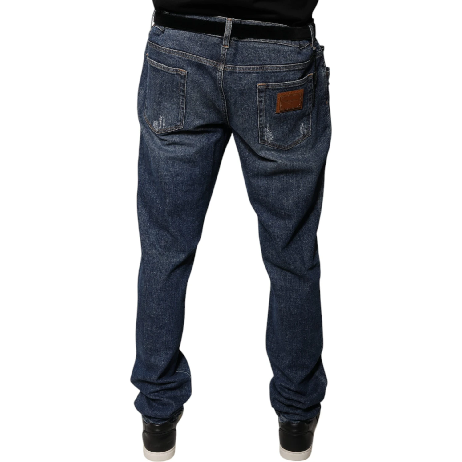 Dark Blue Cotton Logo Skinny Denim Jeans