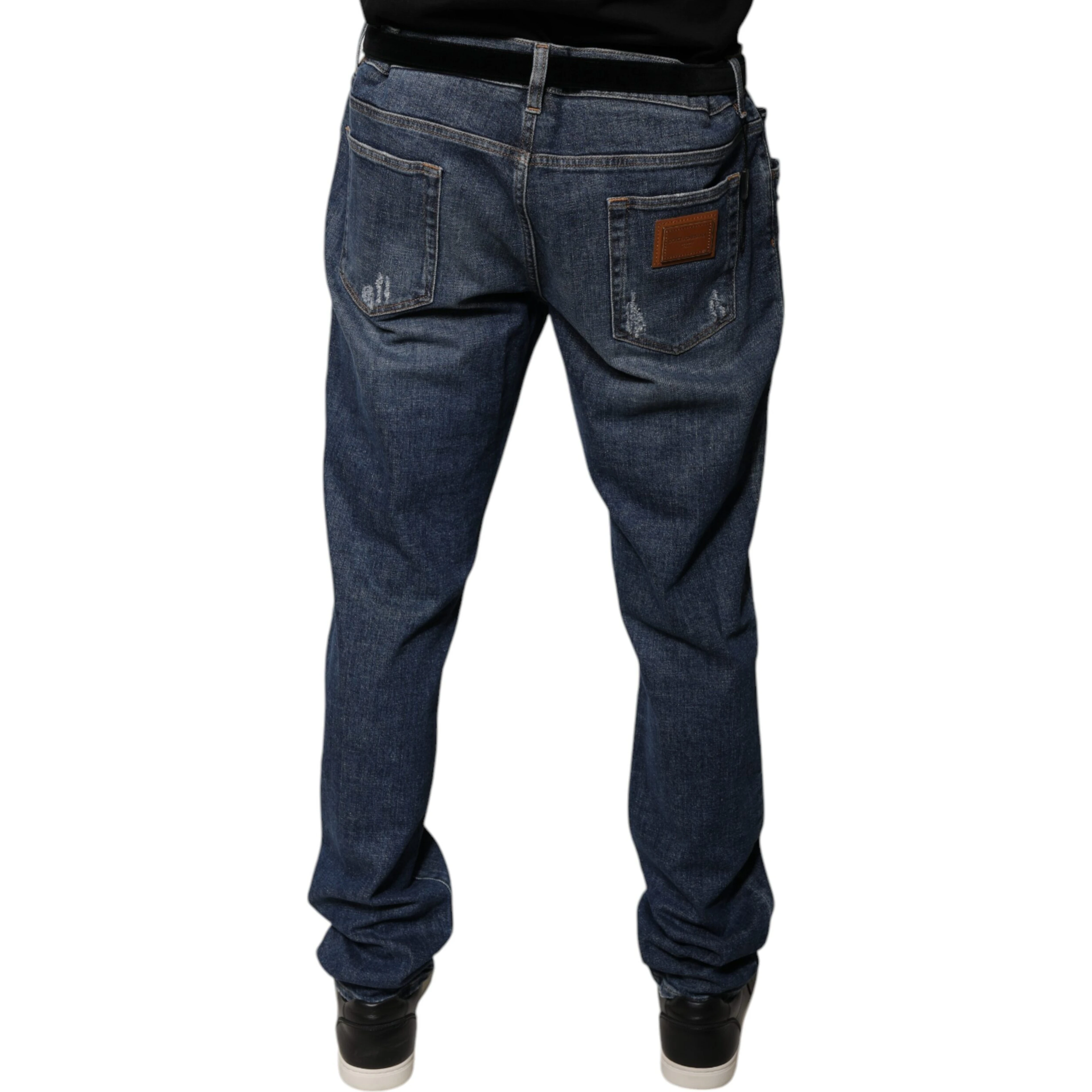 Dark Blue Cotton Logo Skinny Denim Jeans
