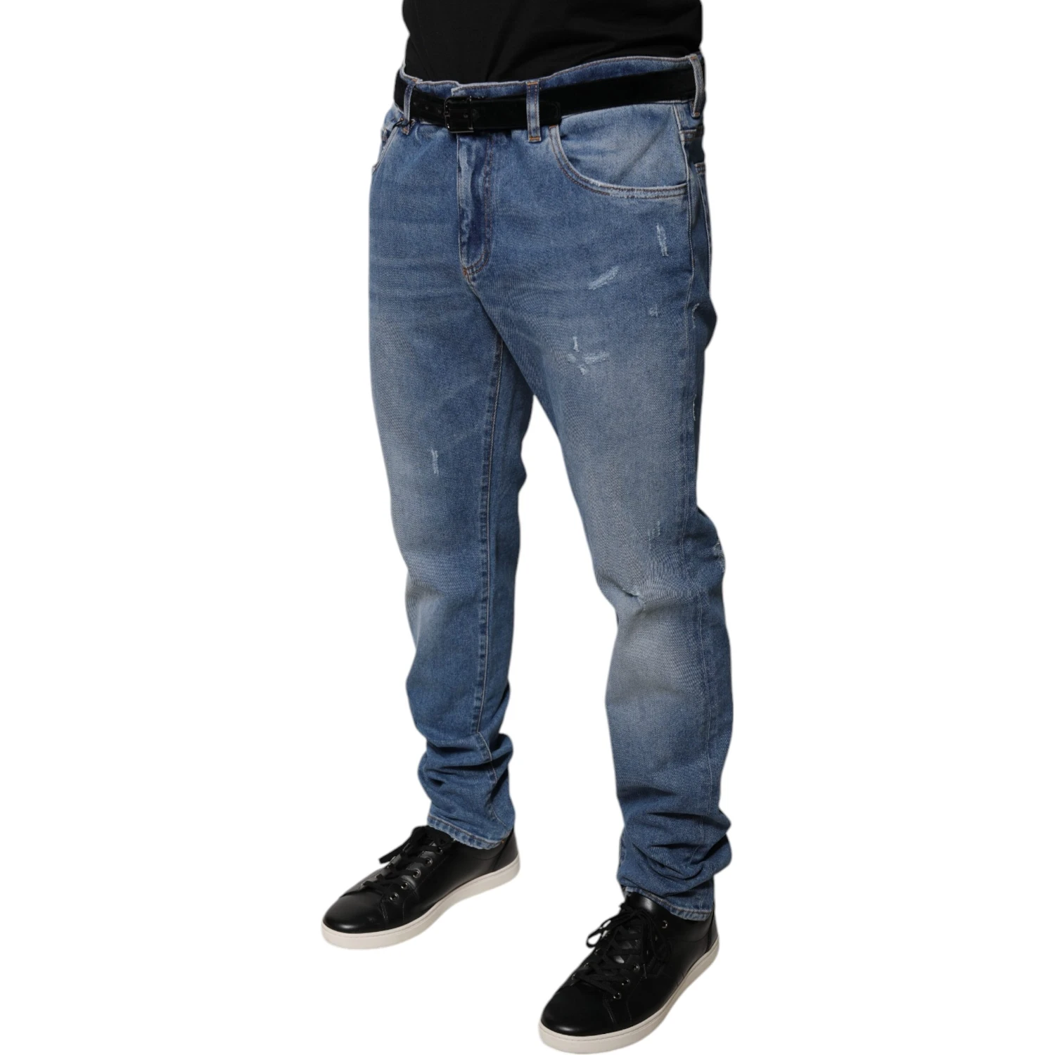 Light Blue Cotton Men Skinny Denim Jeans