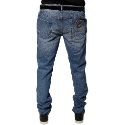 Light Blue Cotton Men Skinny Denim Jeans
