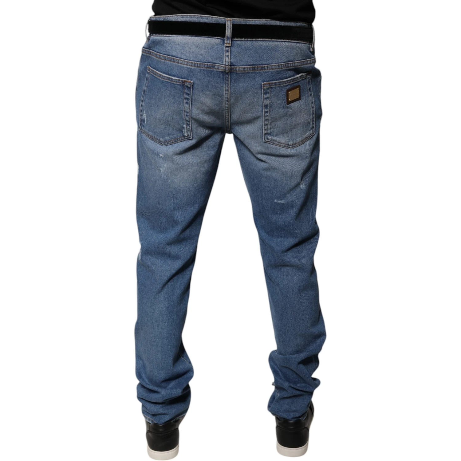 Light Blue Cotton Men Skinny Denim Jeans