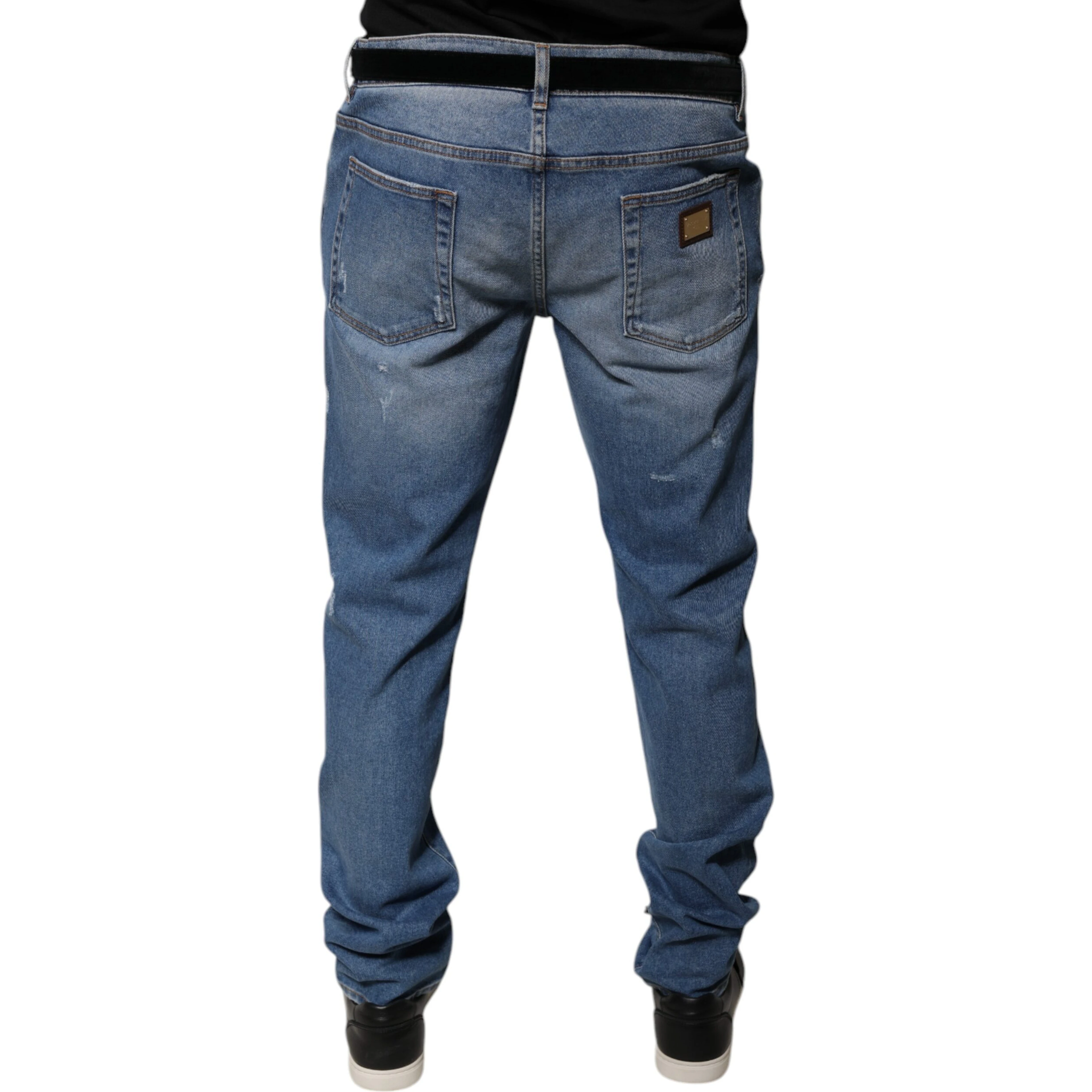 Light Blue Cotton Men Skinny Denim Jeans