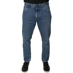 Blue Cotton Logo Men Loose Denim Jeans