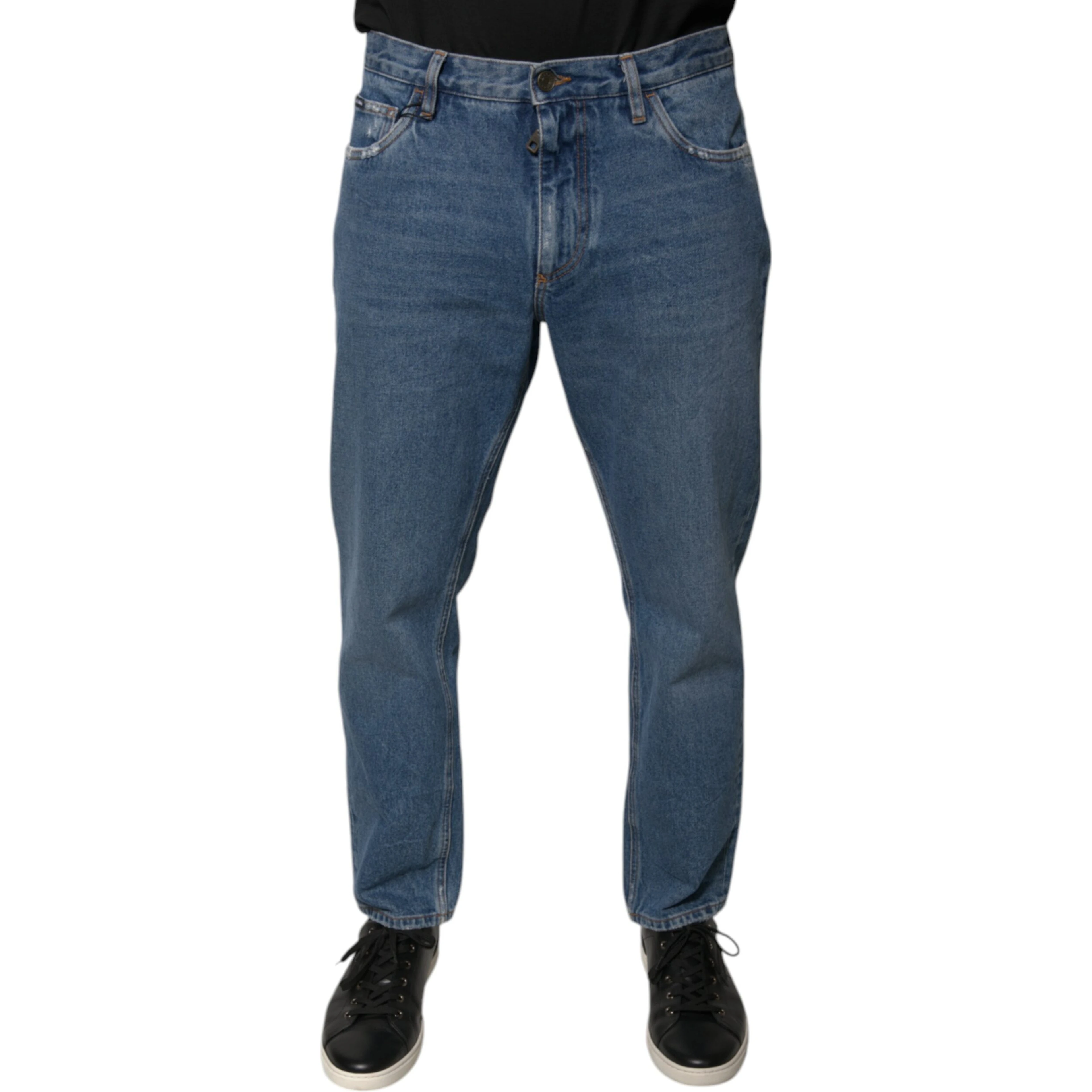 Blue Cotton Logo Men Loose Denim Jeans